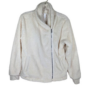 Zella Jacket Medium Cream Diamond Fleece Zip Up Soft Womens